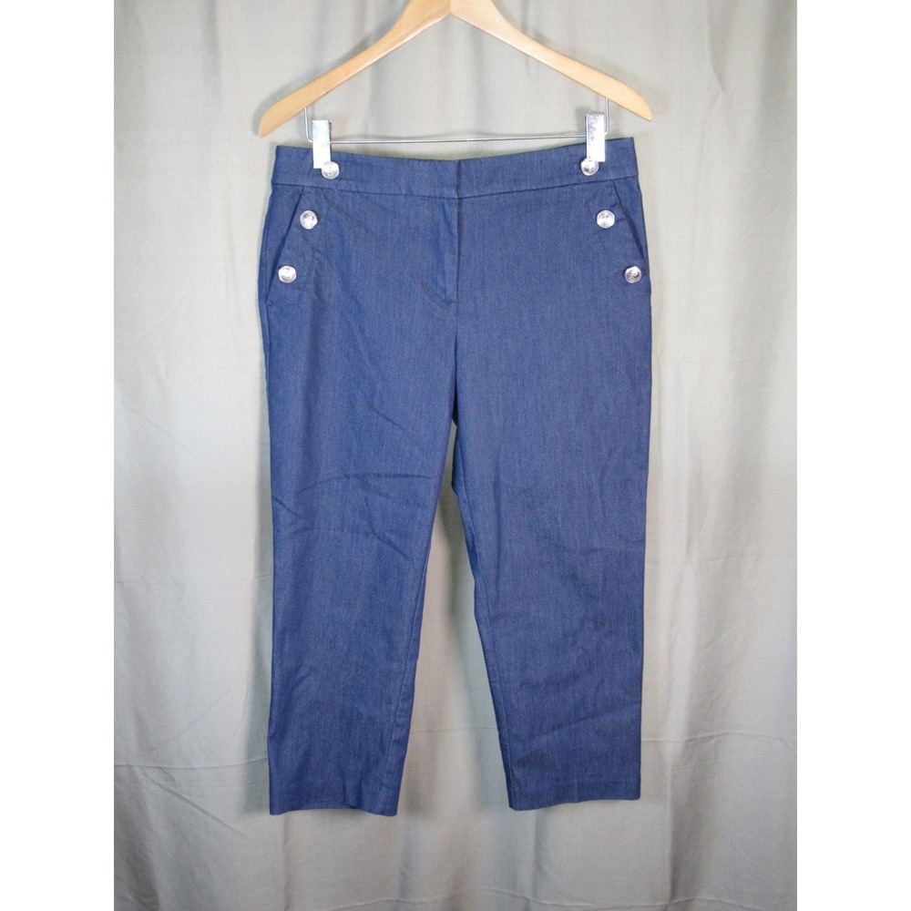 Loft The Riviera Slim Blue Nautical Anchor Button Cropped Pants Womens 8P - Picture 1 of 7